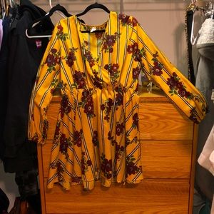 Yellow Flower Wrap Mini Dress